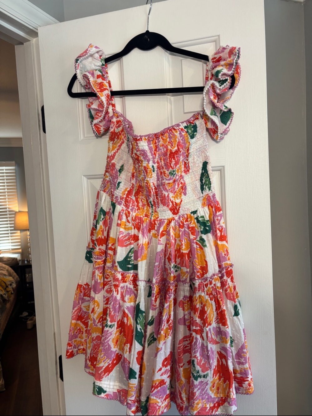 Nordstrom Floral Ruffle Shoulder Sundress in Pink, Orange, Green, White